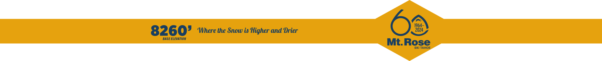 A yellow and green banner with the number 8260 and the text "Where the Band of Bridges and Choir" on the left. On the right, it displays a diamond shape with the number "60," the years "1964–2024," and the text "Mt. Ski Rose 1964-2024". Mt. Rose Ski Tahoe