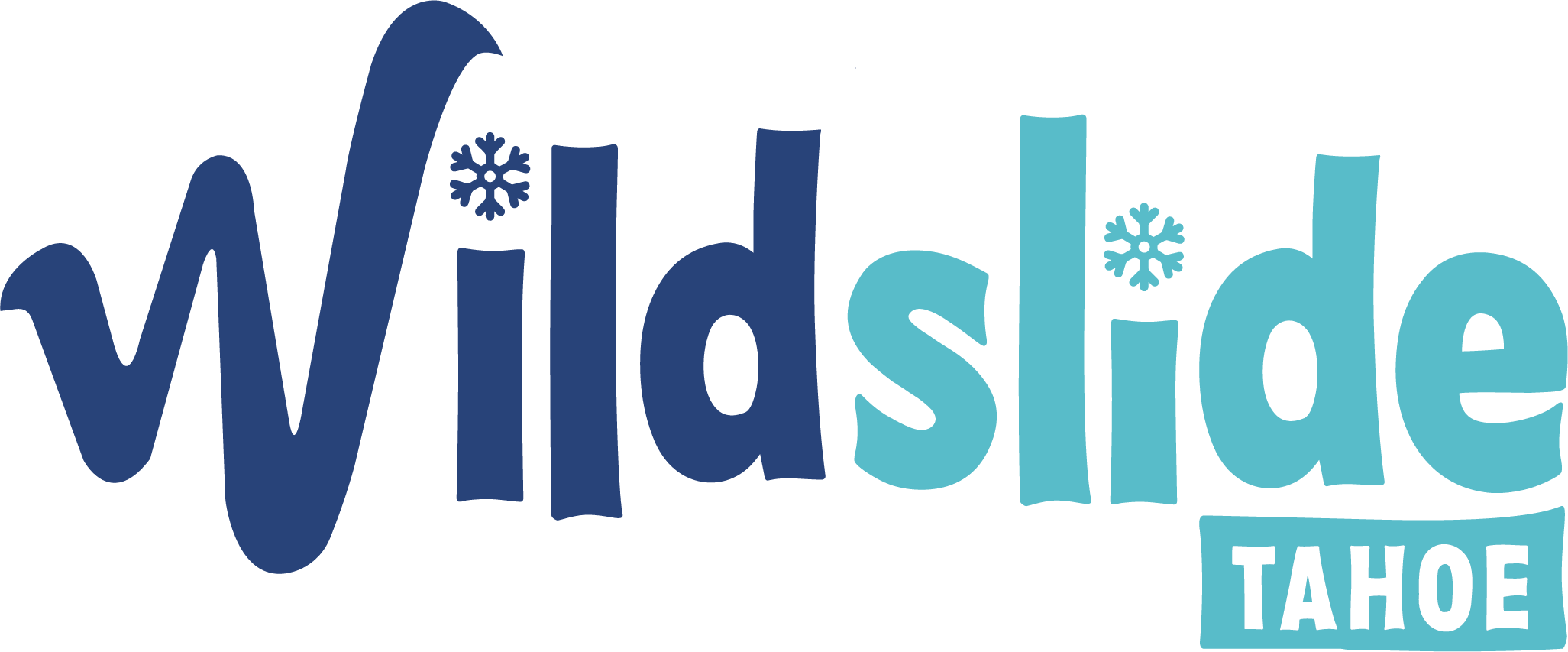 The image shows the logo for "Wildslide Tahoe" in playful blue lettering with snowflake designs on the letters. Mt. Rose Ski Tahoe The image shows the logo for "Wildslide Tahoe" in playful blue lettering with snowflake designs on the letters. Mt. Rose Ski Tahoe