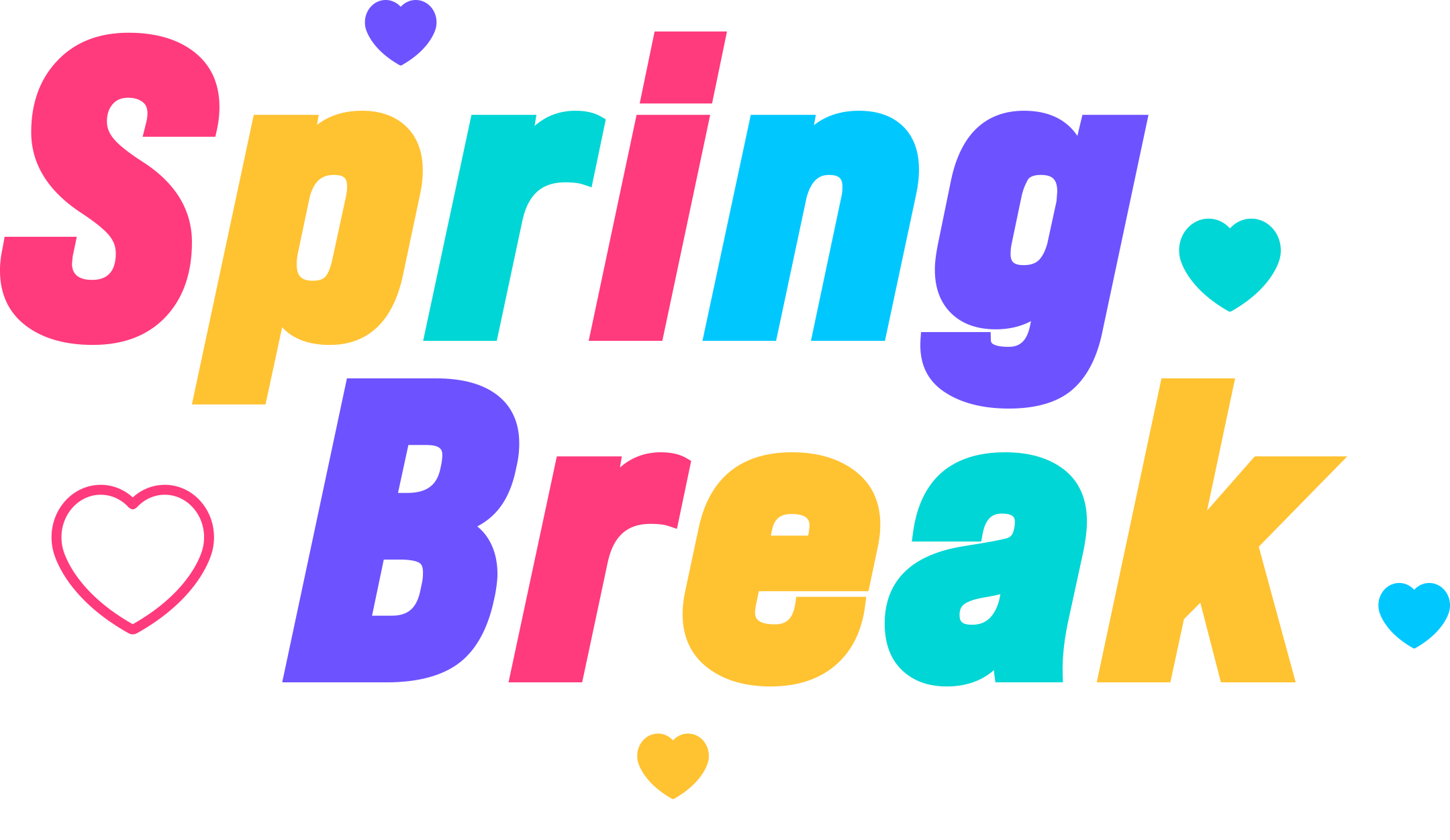 Colorful text reads “Spring Break” with each letter in bright pink, yellow, blue, or purple. Heart shapes decorate the image, and smaller white text underneath says “at Mt. Rose Film Festival.”. Mt. Rose Ski Tahoe