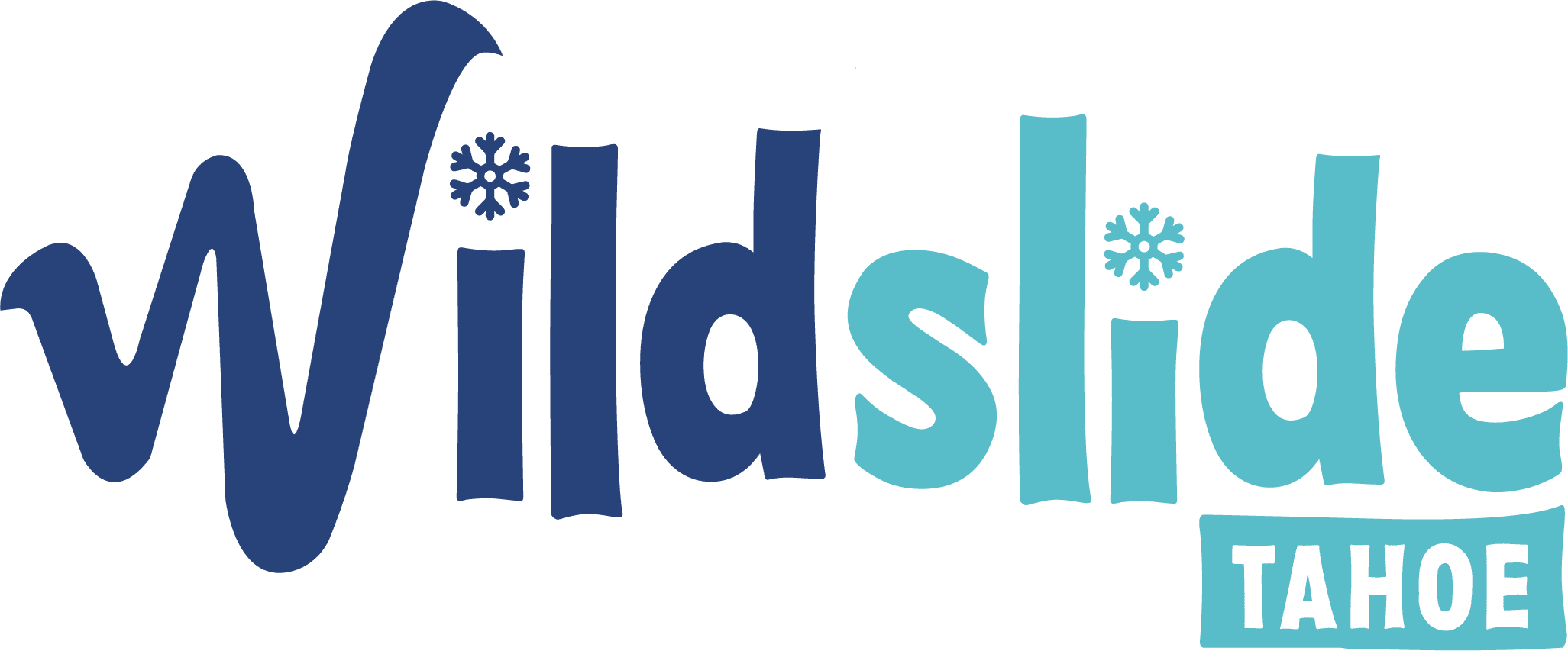 The image shows the logo for "Wildslide Tahoe" in playful blue lettering with snowflake designs on the letters. Mt. Rose Ski Tahoe The image shows the logo for "Wildslide Tahoe" in playful blue lettering with snowflake designs on the letters. Mt. Rose Ski Tahoe