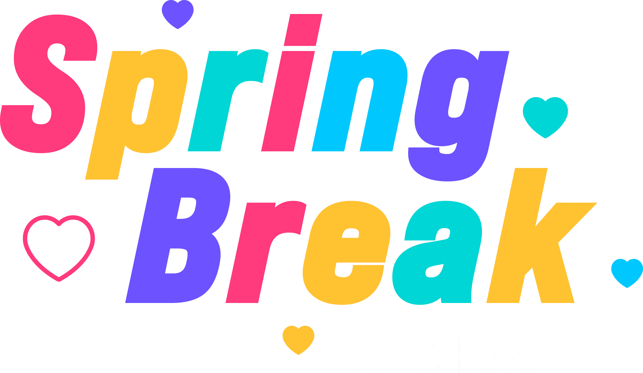 Colorful text reads “Spring Break” with each letter in bright pink, yellow, blue, or purple. Heart shapes decorate the image, and smaller white text underneath says “at Mt. Rose Film Festival.”. Mt. Rose Ski Tahoe
